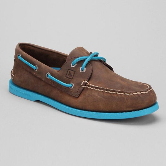 Sperry Men's Authentic Original™ Top-Sider 'Dark Brown & Neon Blue' - Picture 1 of 8